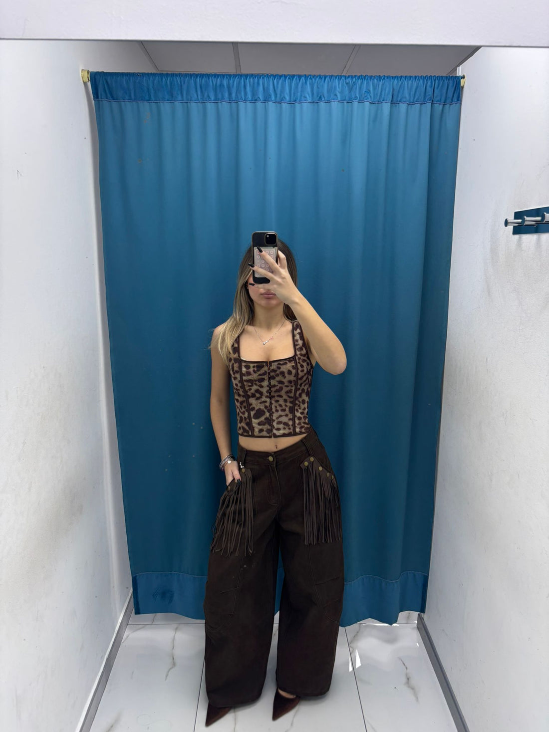 Pantalone cargo Western con frange 0182