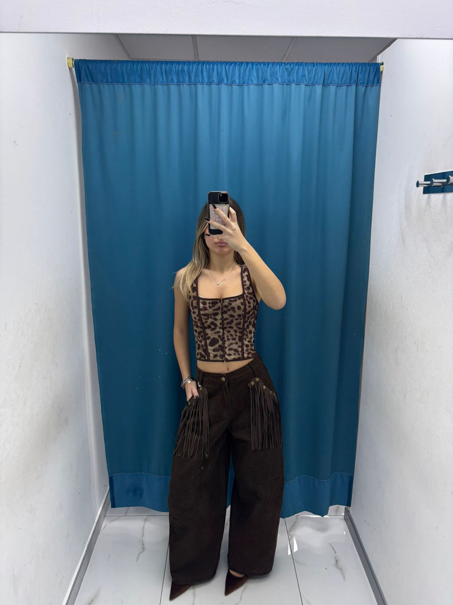 Pantalone cargo Western con frange 0182