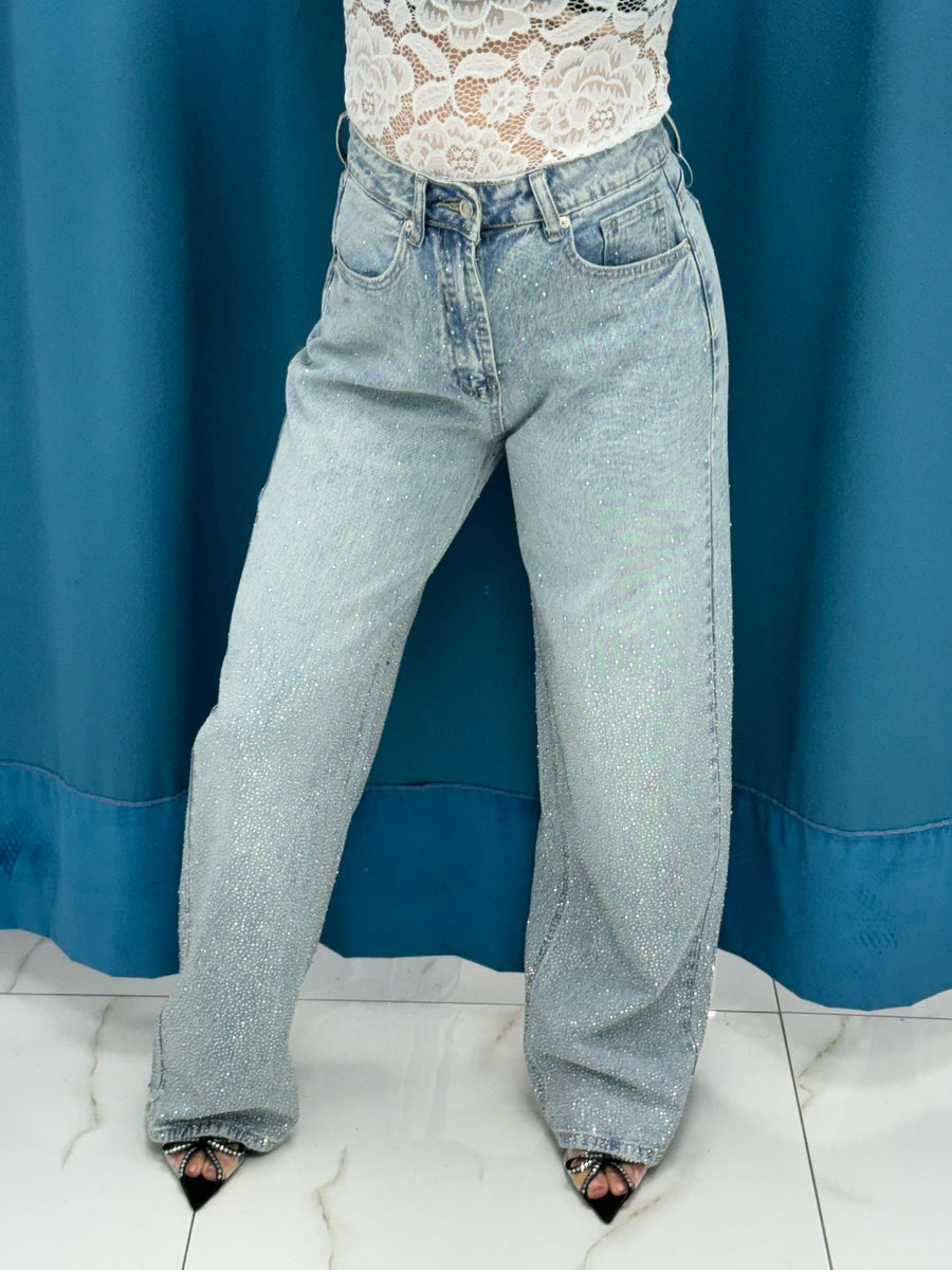 Jeans a palazzo con strass 1097