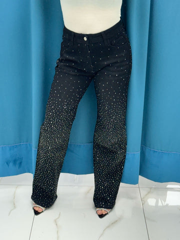 Jeans nero strass 25483