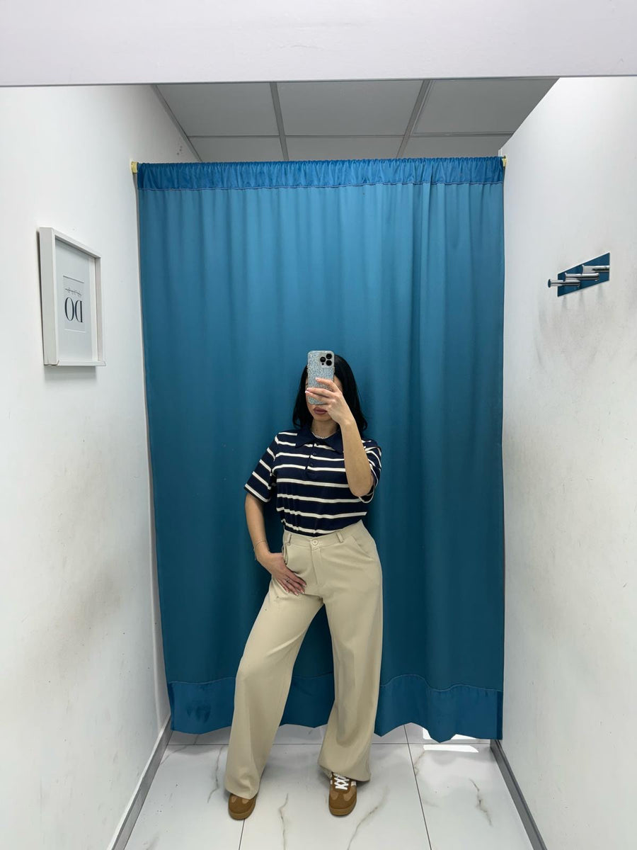 Pantalone wide leg beige 11938