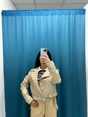 Giacca biker ecopelle beige 248503