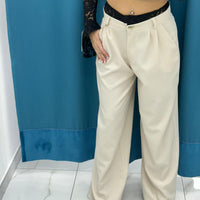 Pantalone wide leg con ricami beige 13093
