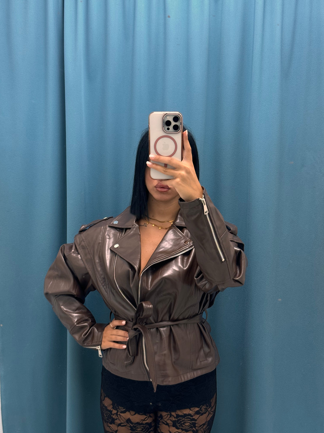 VITELLO — Giubbino Lucido con Cintura-6673