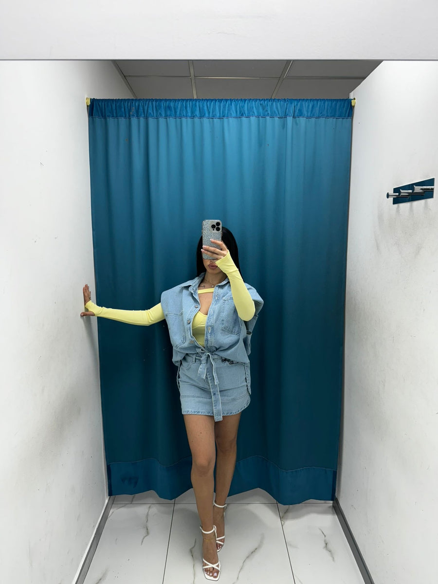 Coordinato gilet denim e gonna 030