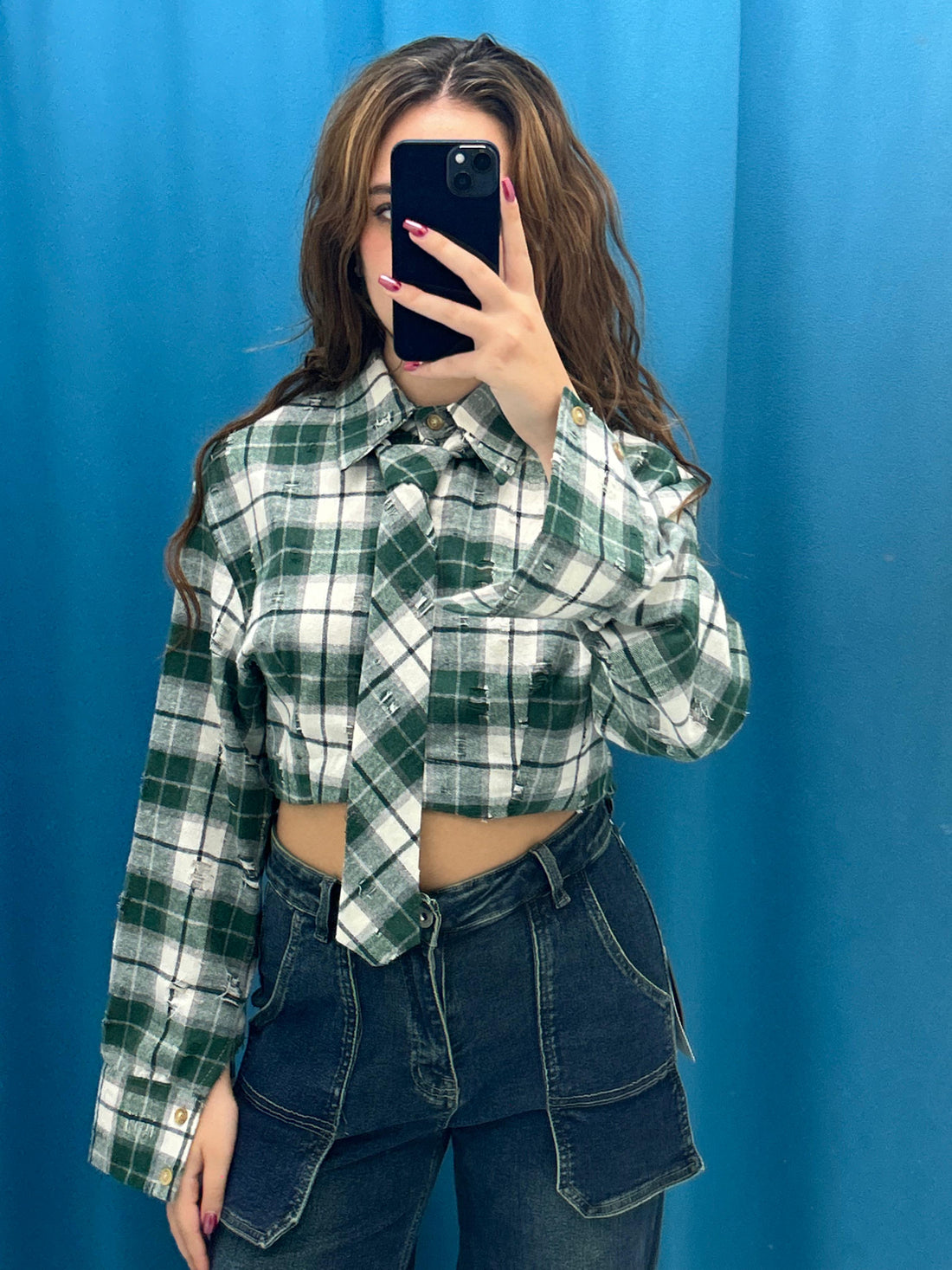 Camicia crop a quadri 6107