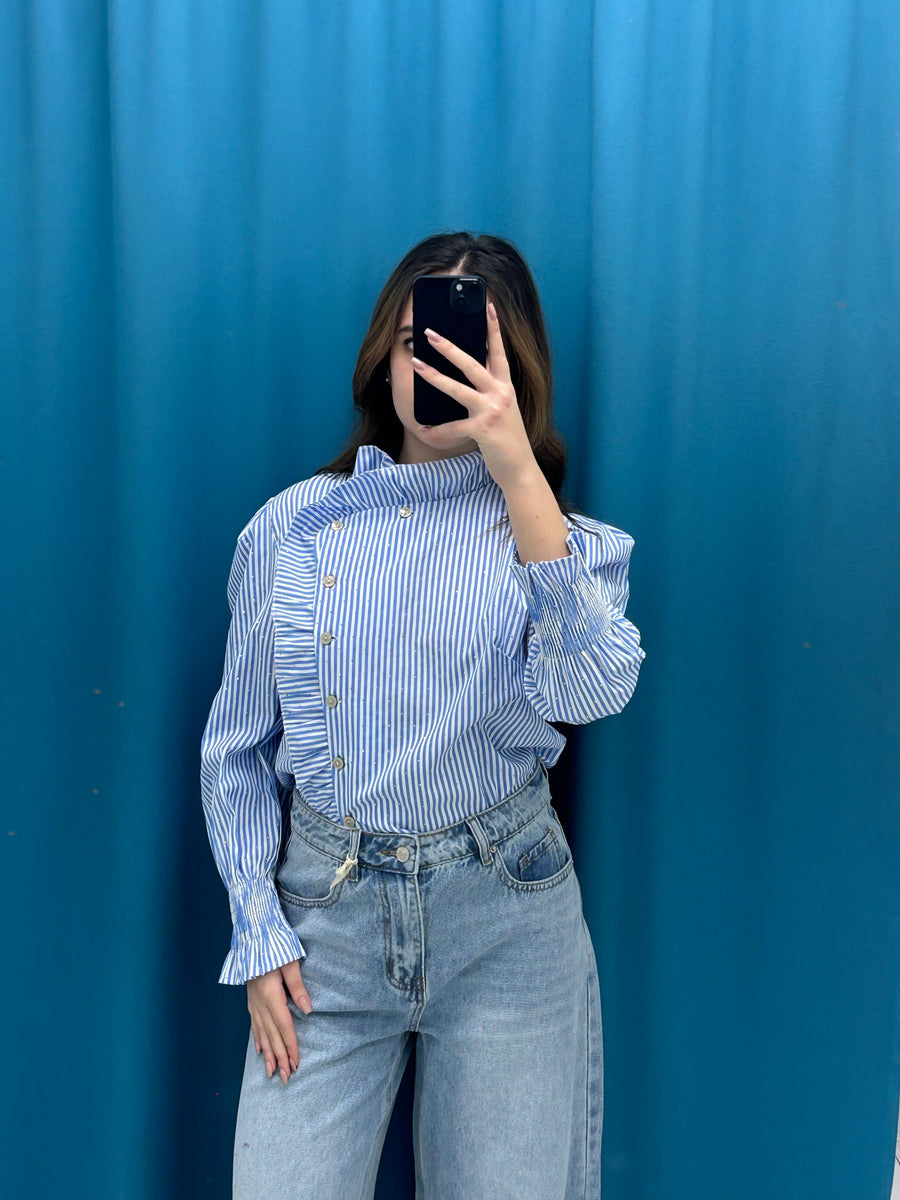 Camicia rouches a righe 36923