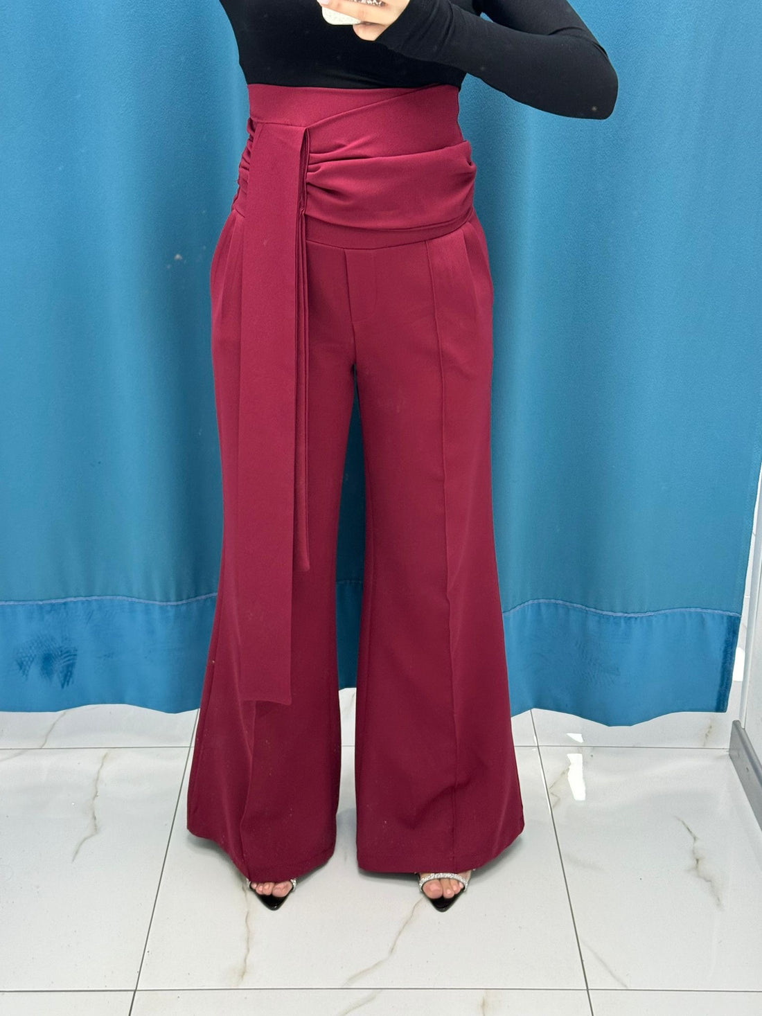 Pantalone con fascia bordeaux 16067