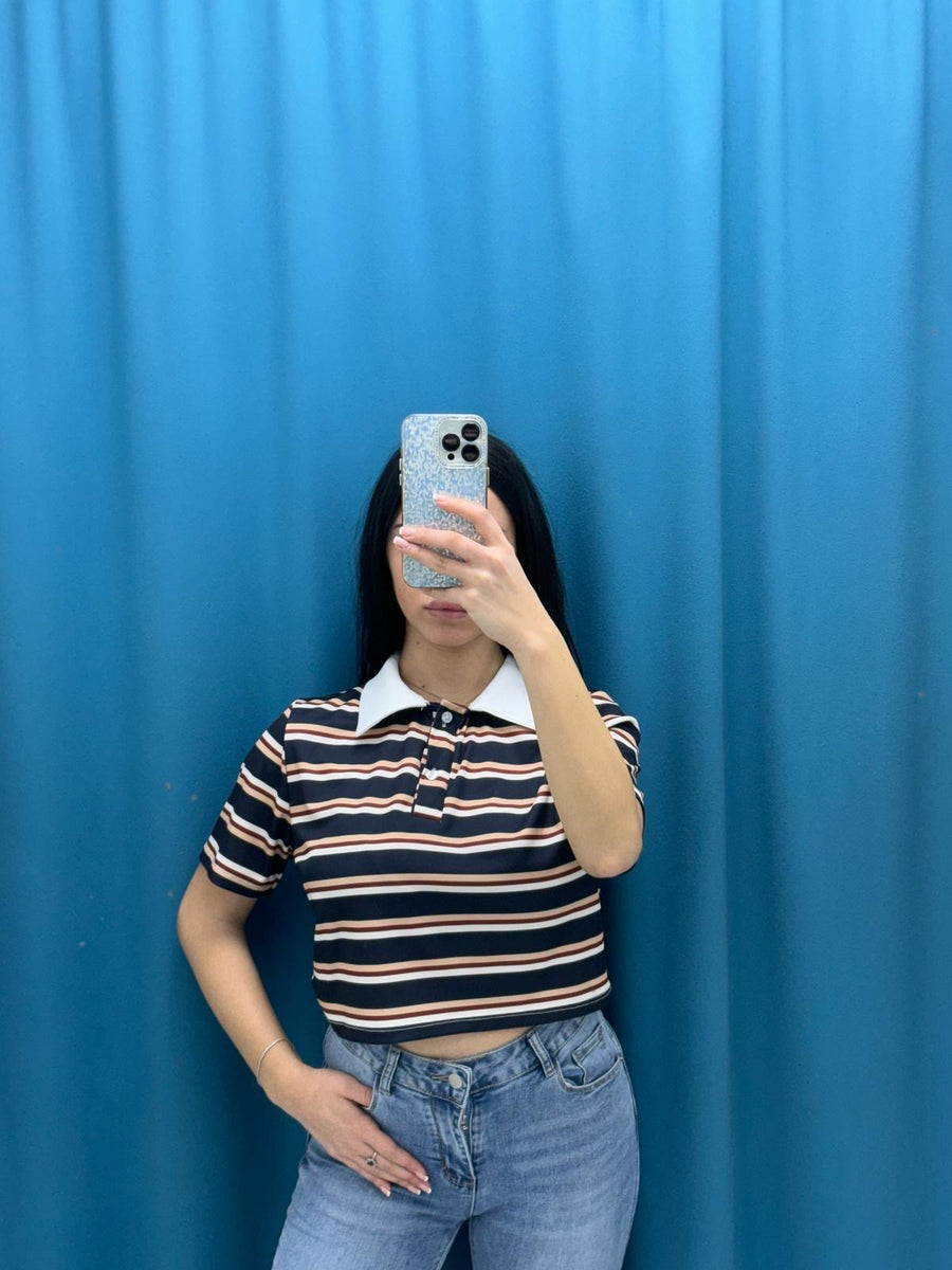 Polo crop a righe 6607