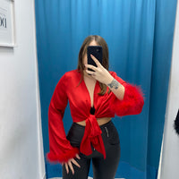 Blusa in raso con piume 31470