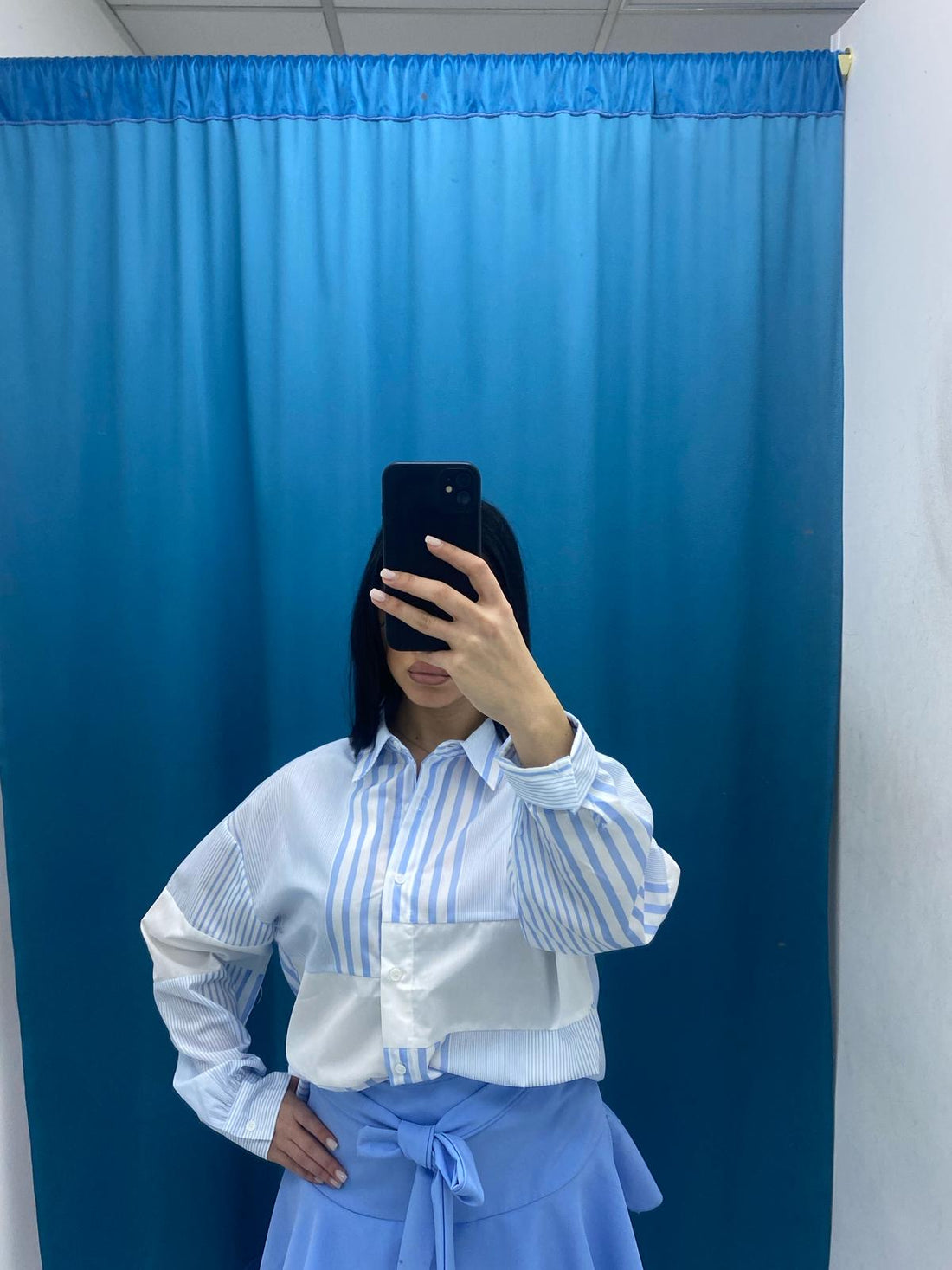 Camicia a righe celeste 33010