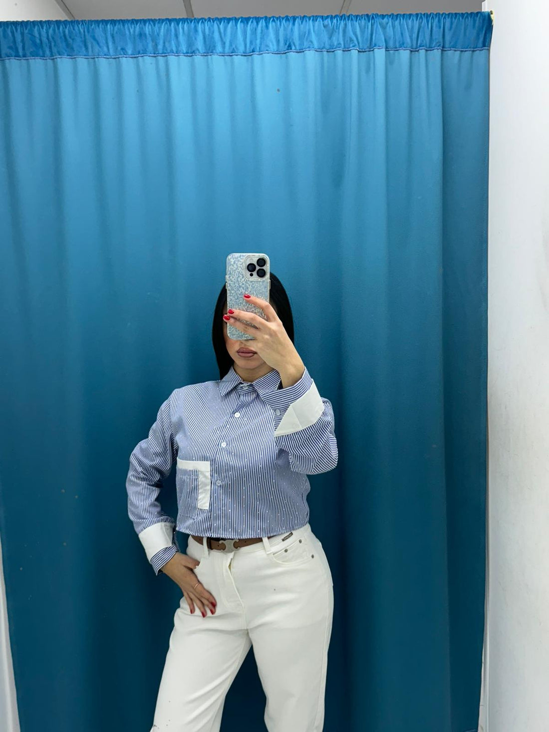 Camicia crop con brillantini 11342