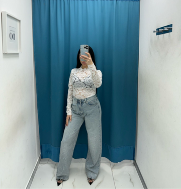 Jeans a palazzo con strass 1097