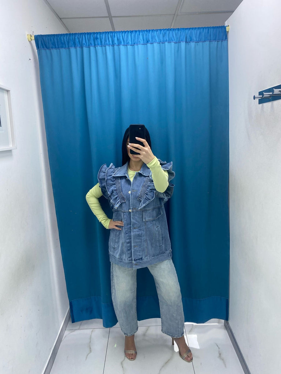 Gilet in denim con rouches 8383