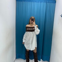 Vestito corto a spalle nude con camicia-YT30099