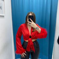 Blusa in raso con piume 31470