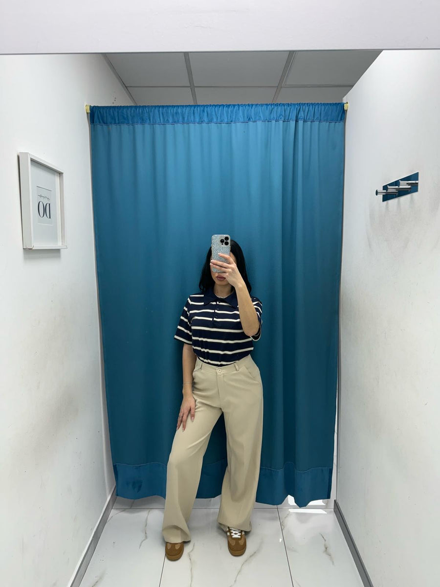 Pantalone wide leg beige 11938