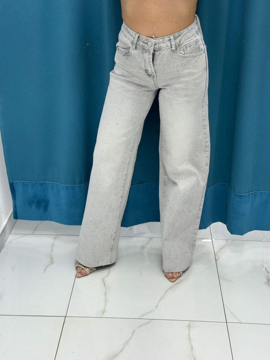 Jeans wide leg brillantini grigio 21106
