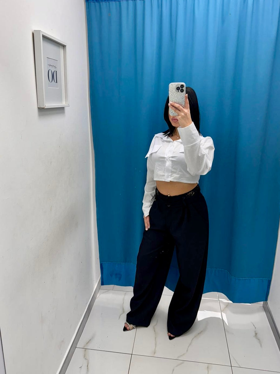 Pantalone wide leg con ricami 13093 nero
