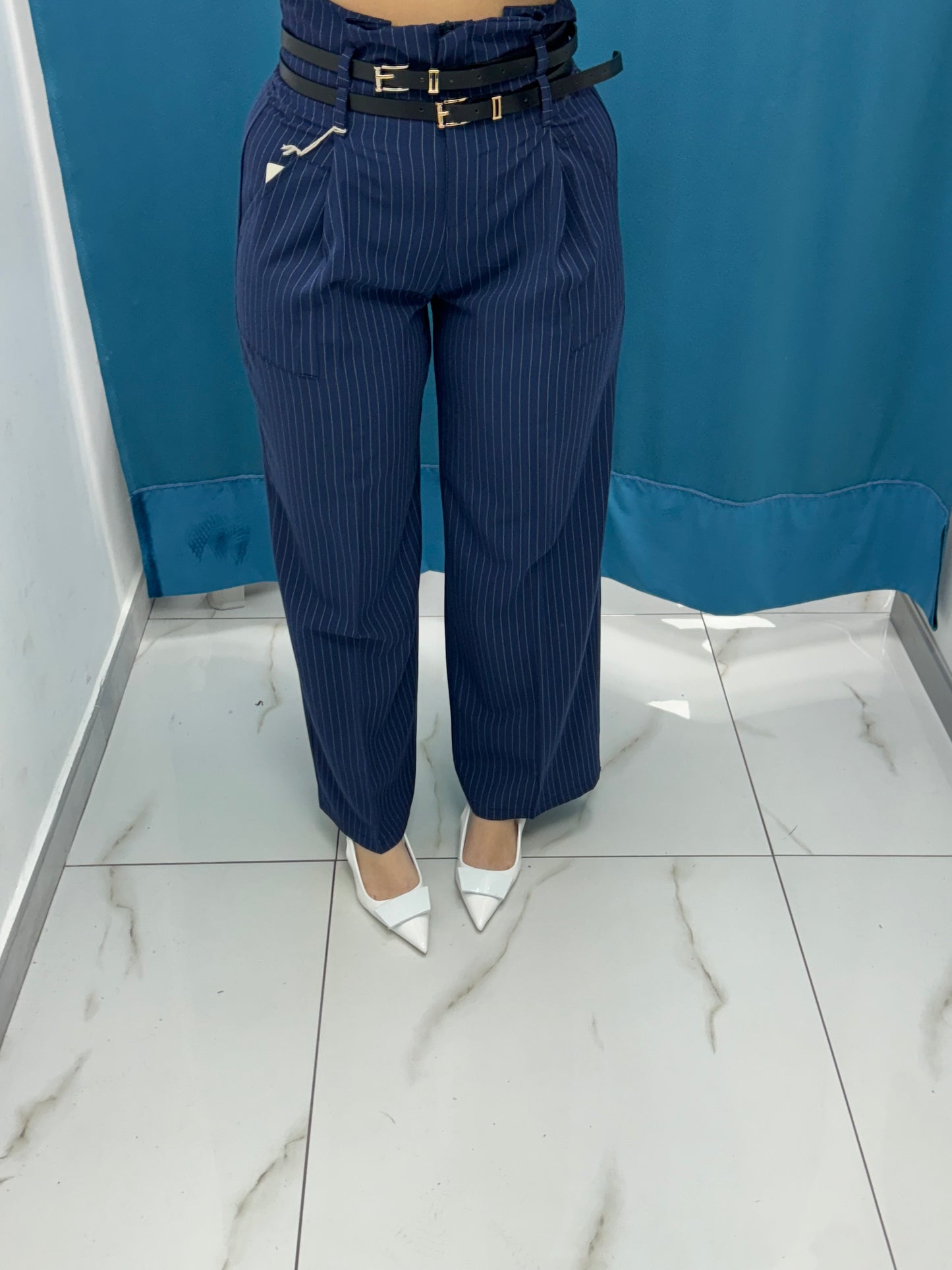 Pantalone a righe blu 30889