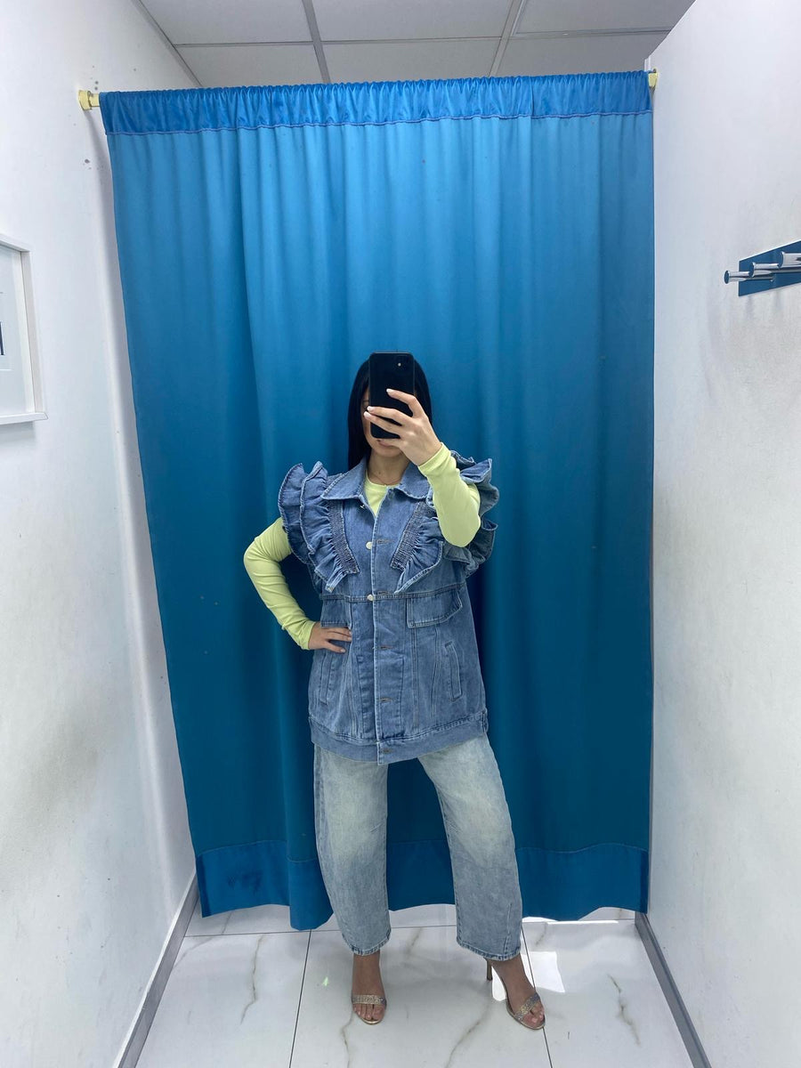 Gilet in denim con rouches 8383