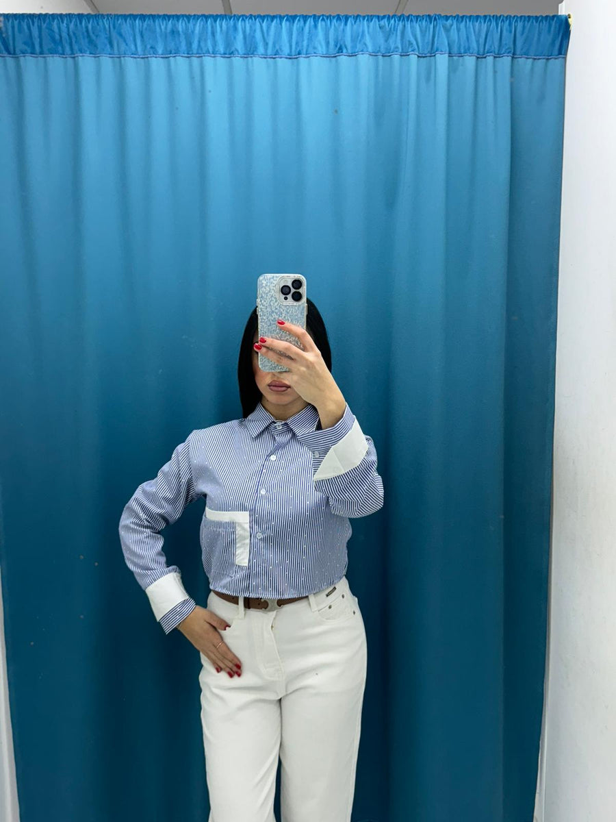 Camicia crop con brillantini 11342