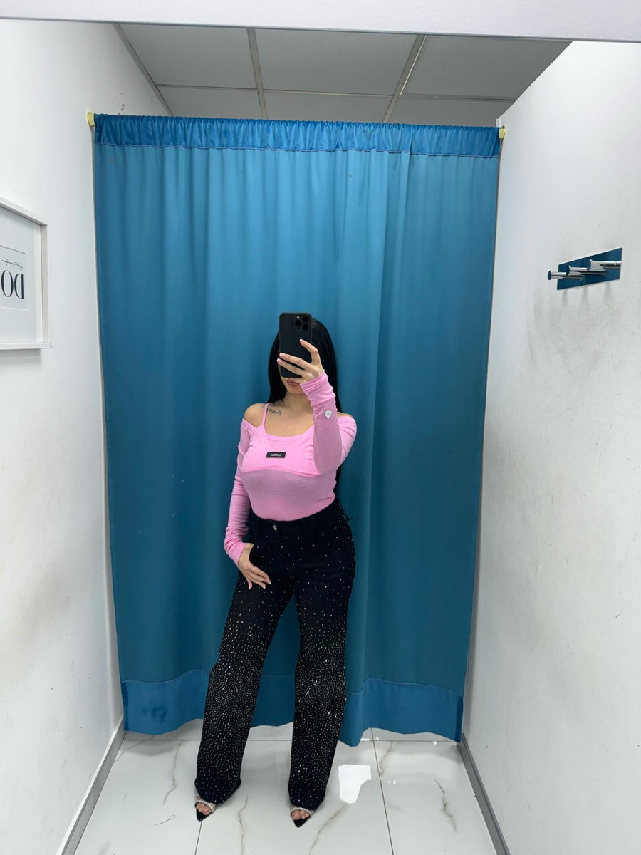 Jeans nero strass 25483
