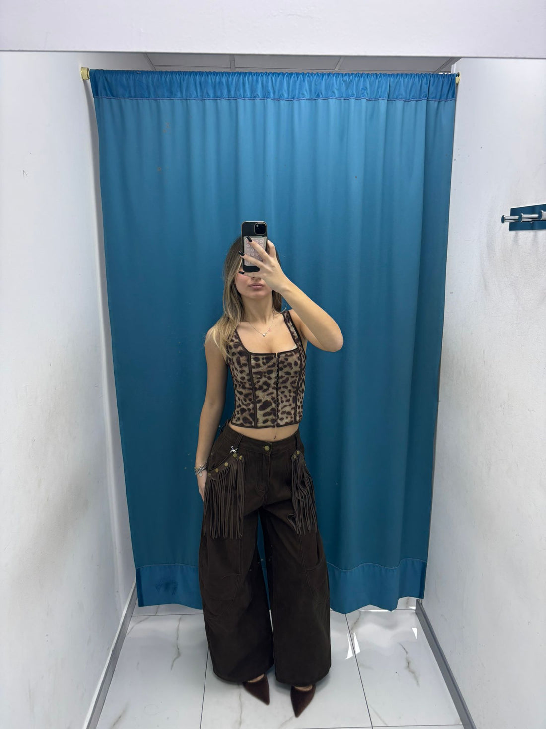 Pantalone cargo Western con frange 0182