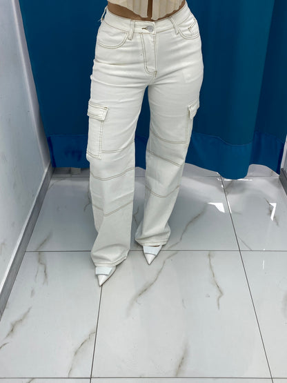 Jeans cargo bianco 90711