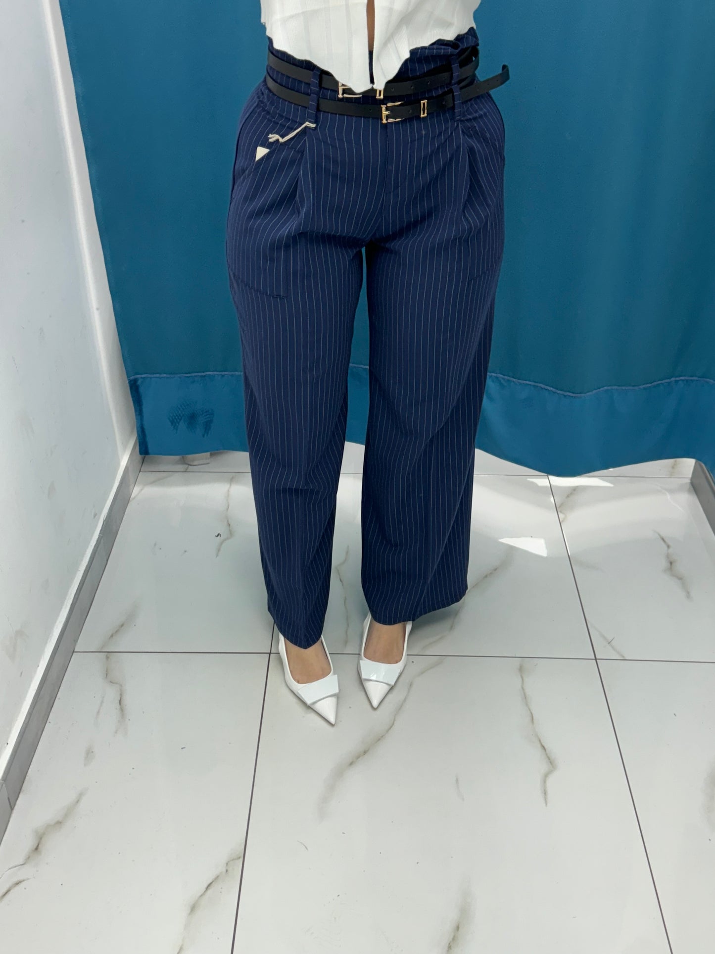 Pantalone a righe blu 30889