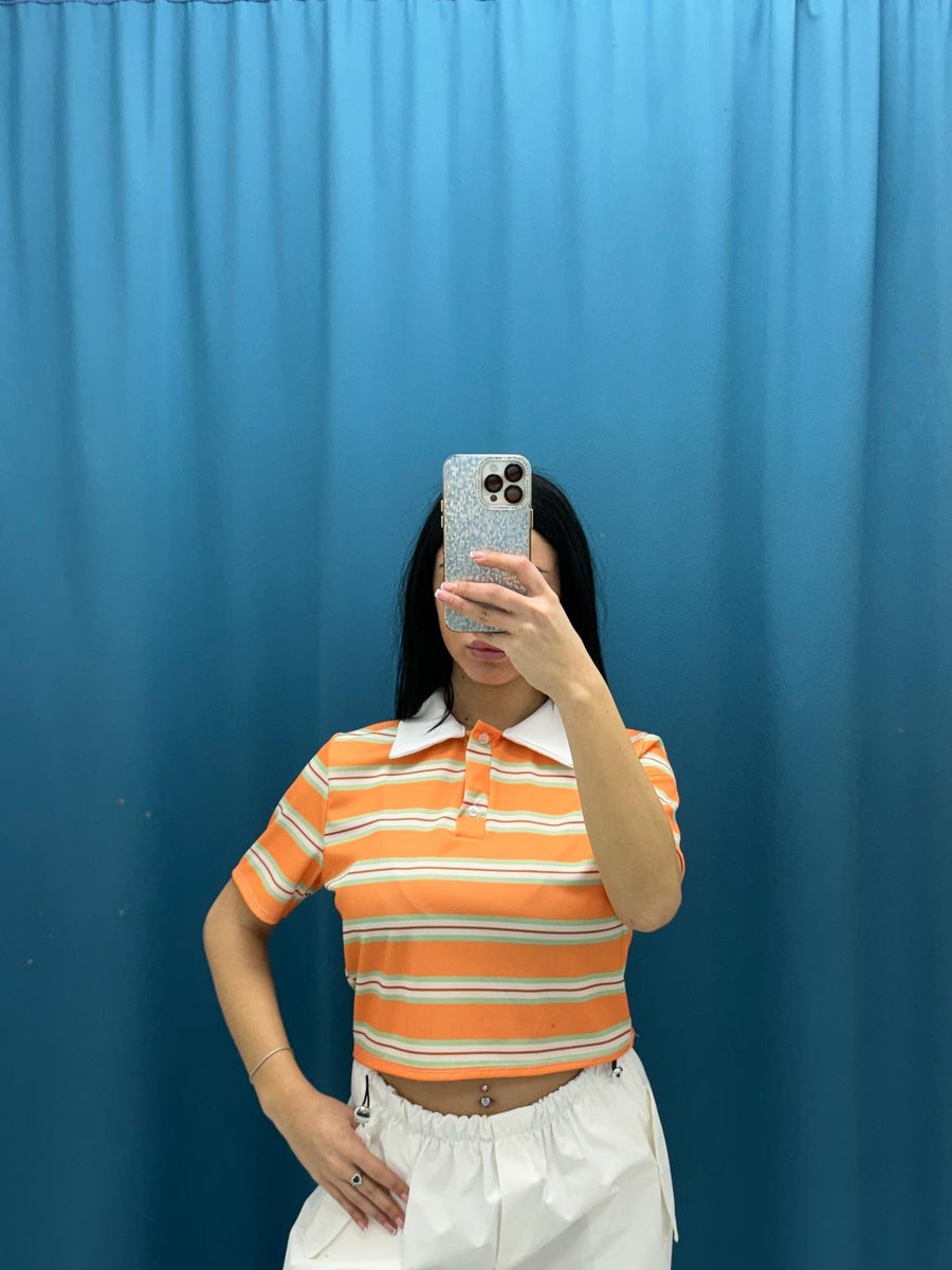 Polo crop a righe 6607