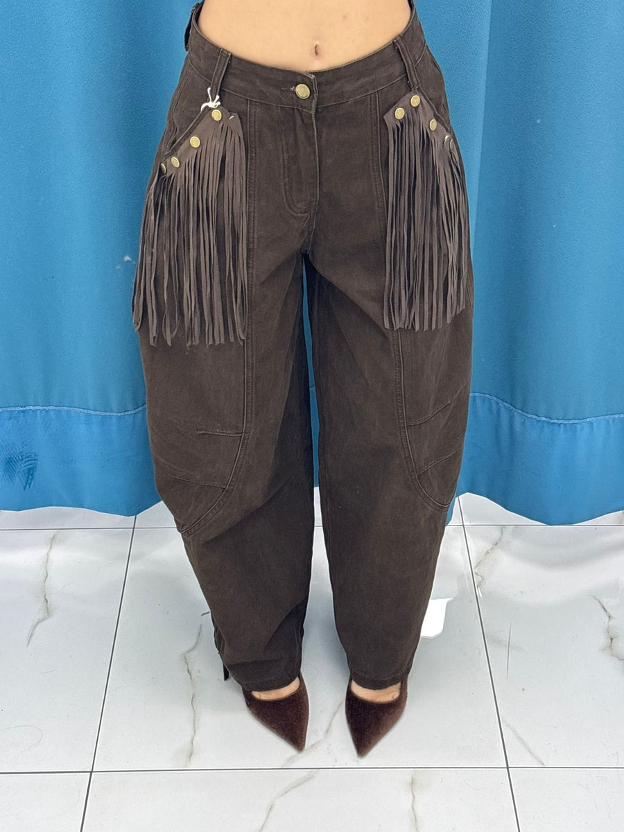 Pantalone cargo Western con frange 0182