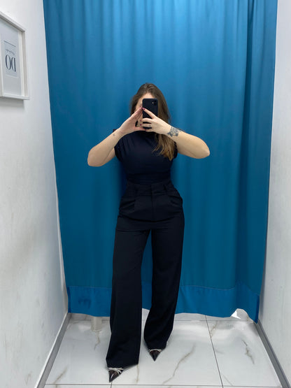 Pantalone vita alta full length nero