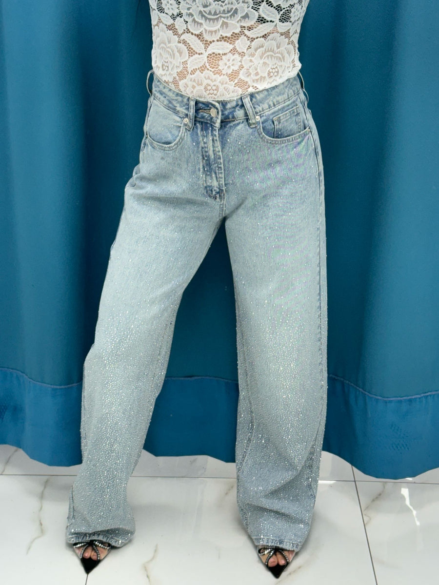 Jeans a palazzo con strass 1097