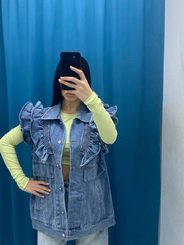 Gilet in denim con rouches 8383