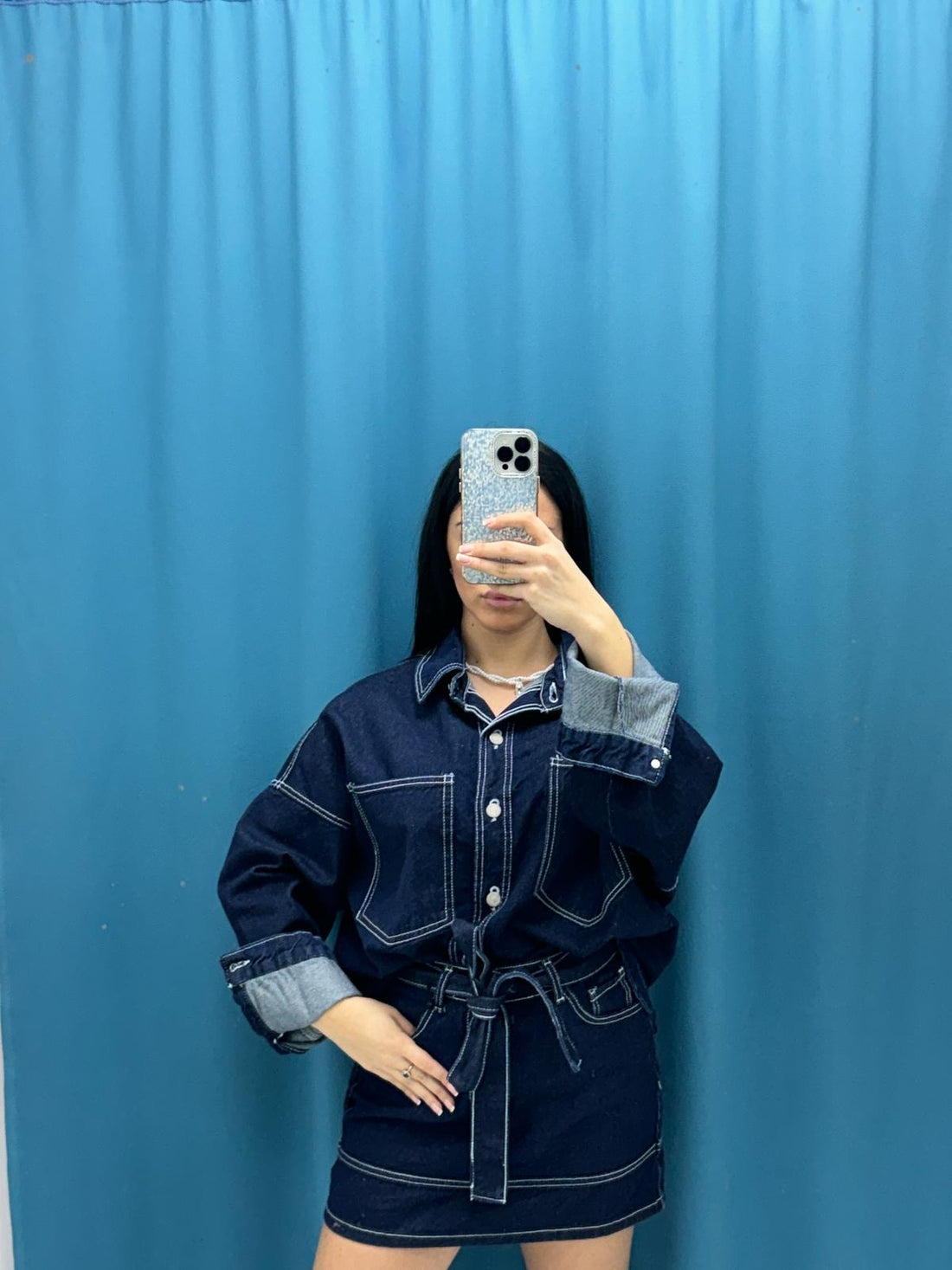 Coordinato camicia e gonna denim
