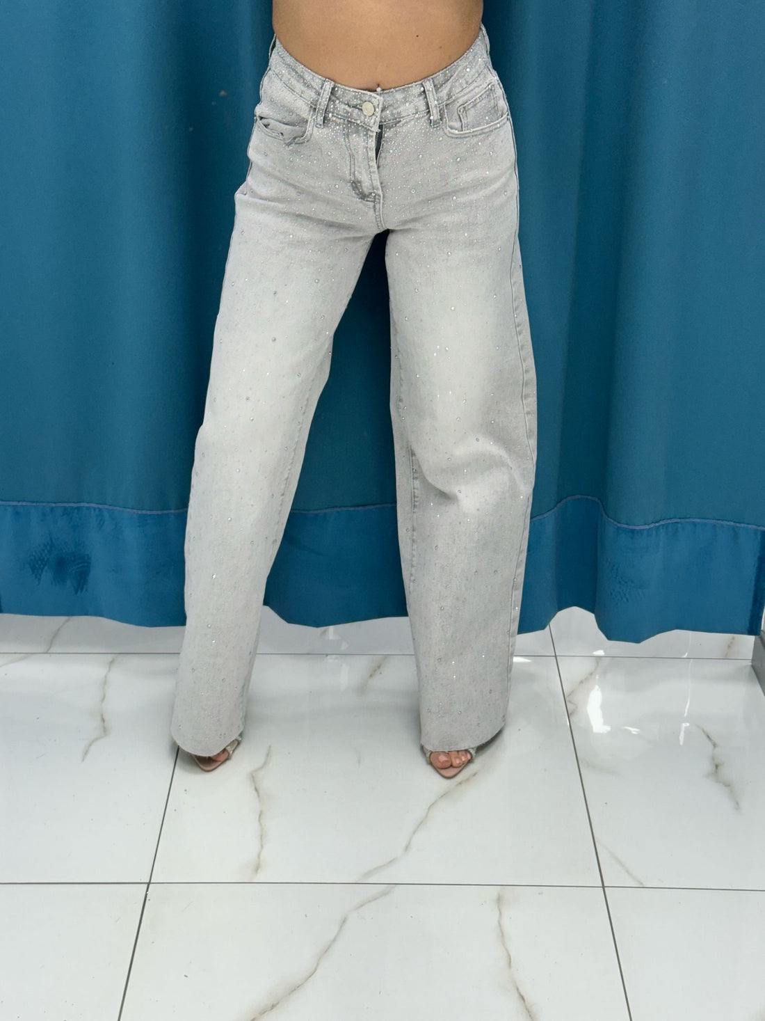 Jeans wide leg brillantini grigio 21106