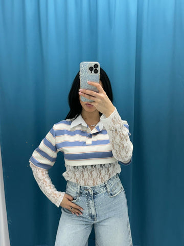 Polo a righe con pizzo 6373