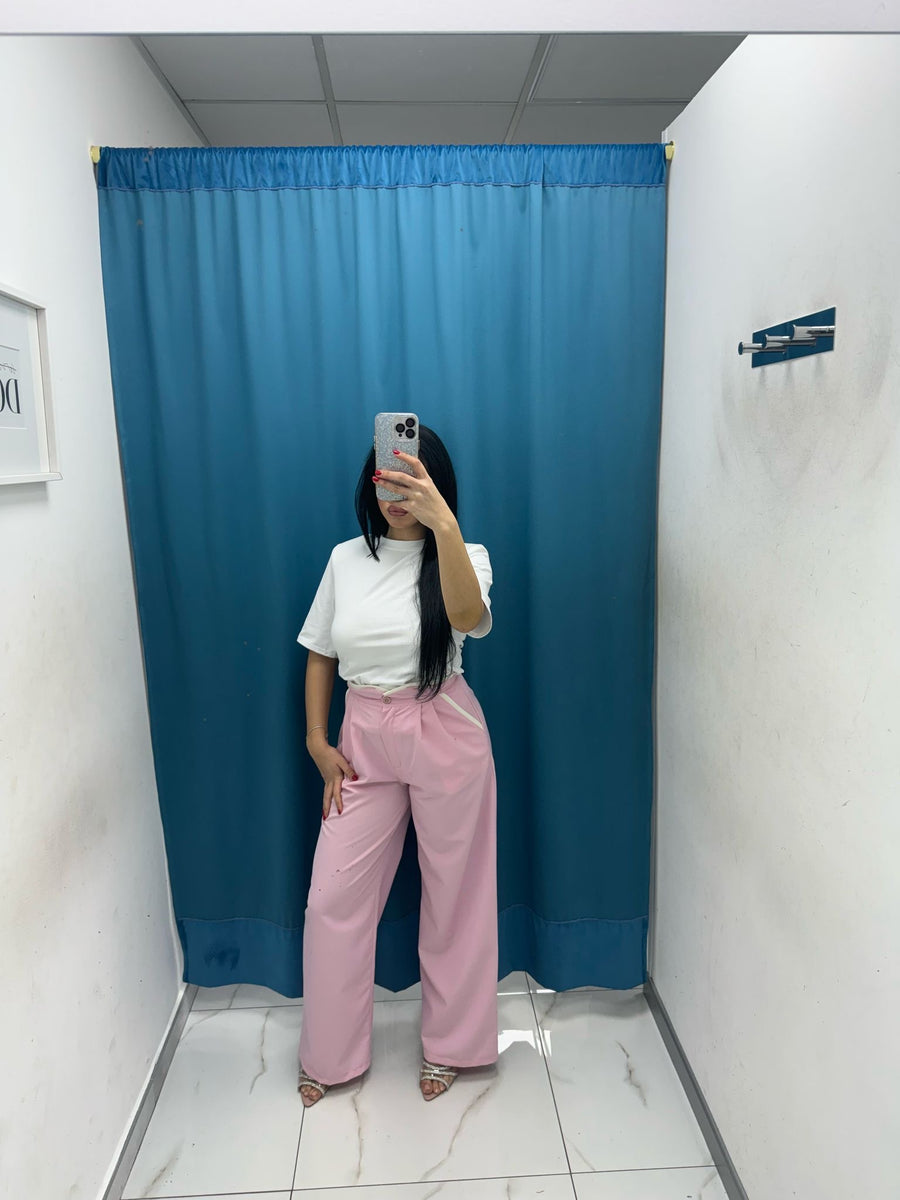 Pantalone wide leg rosa 9160