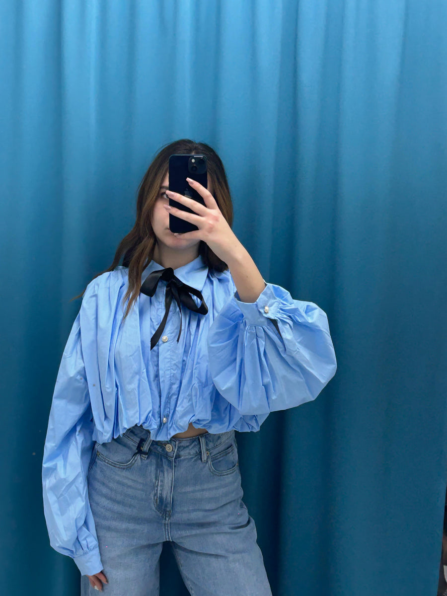 Camicia crop con fiocco 3542