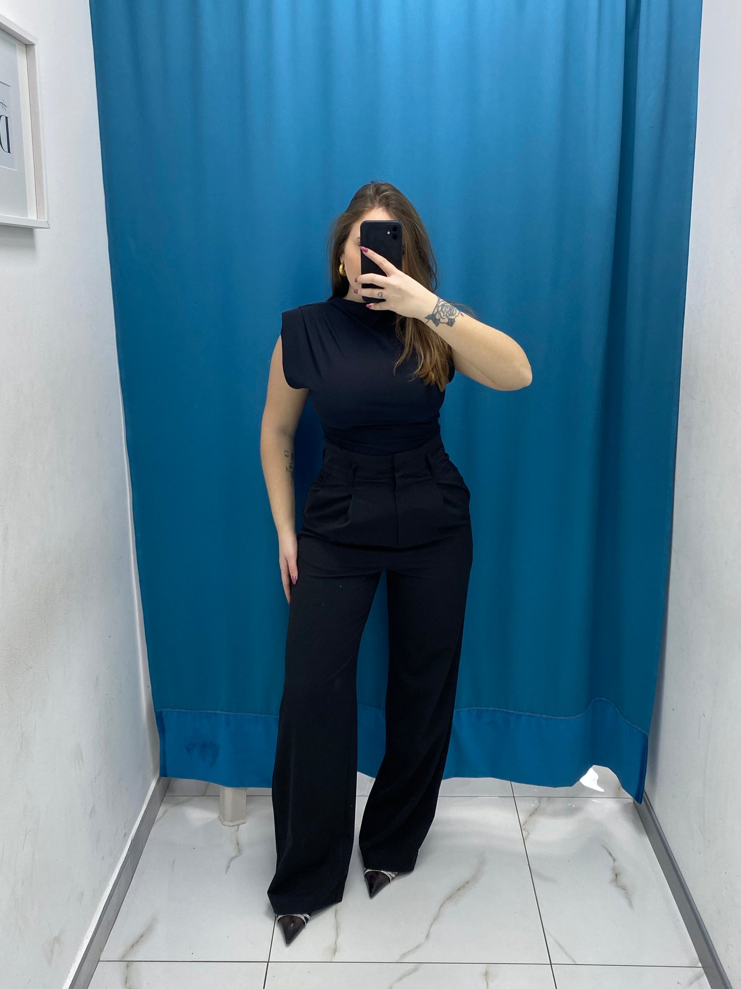 Pantalone vita alta full length nero