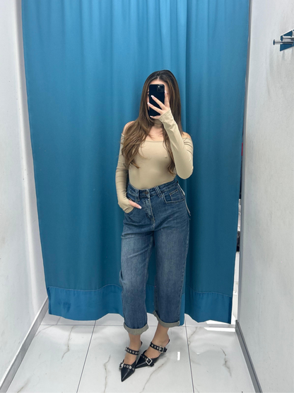 Jeans cropped con risvolto 8017