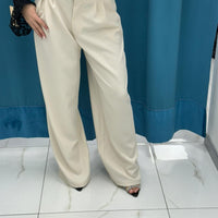 Pantalone wide leg con ricami beige 13093