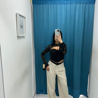 Pantalone wide leg con ricami beige 13093
