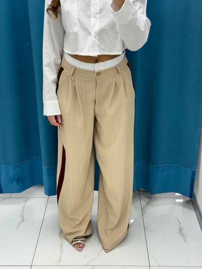 Pantalone a righe beige 12978