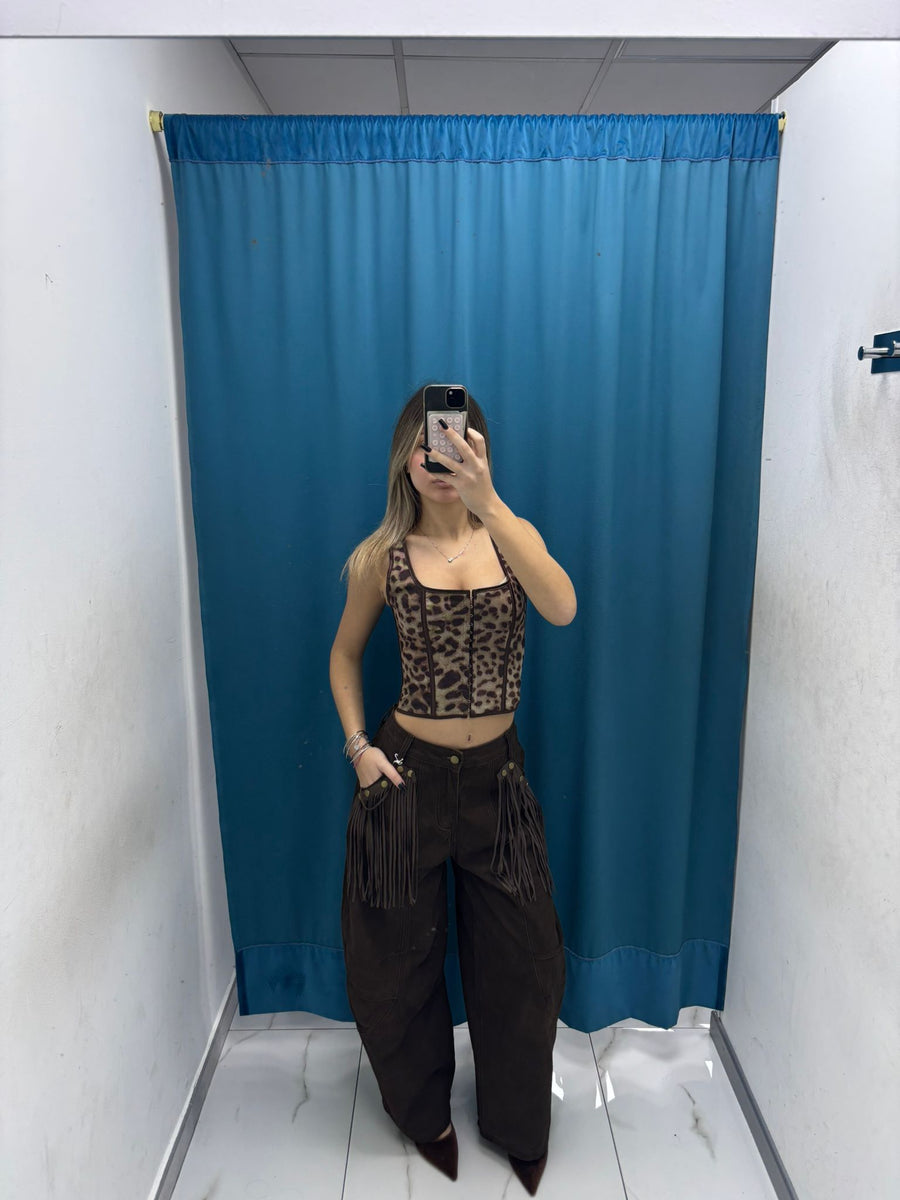 Pantalone cargo Western con frange 0182