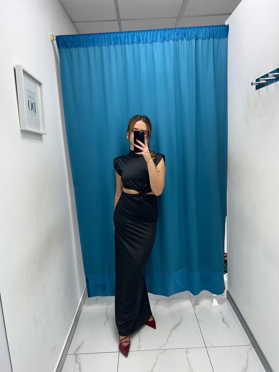Vestito lungo cut out con spalline 35510