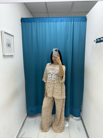 Maglia in pizzo beige Lumina 2447
