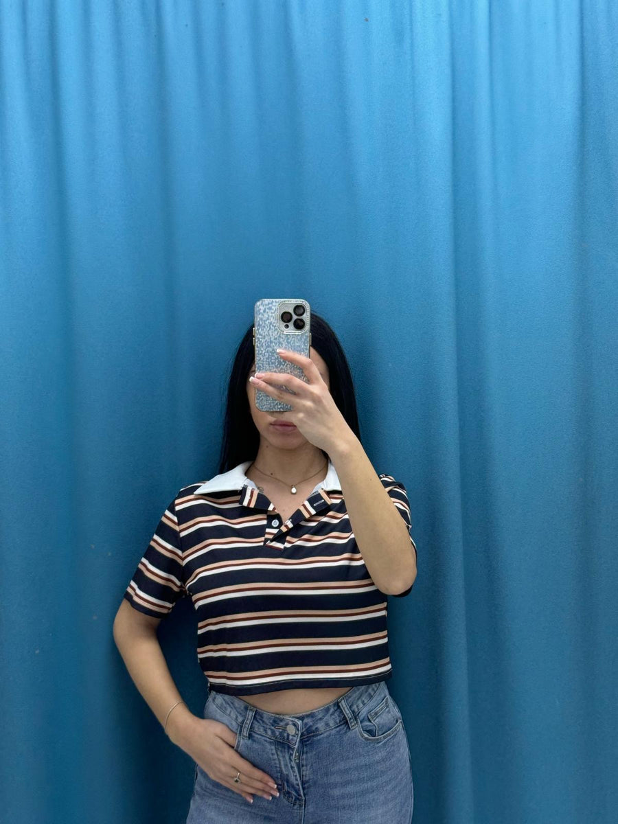 Polo crop a righe 6607