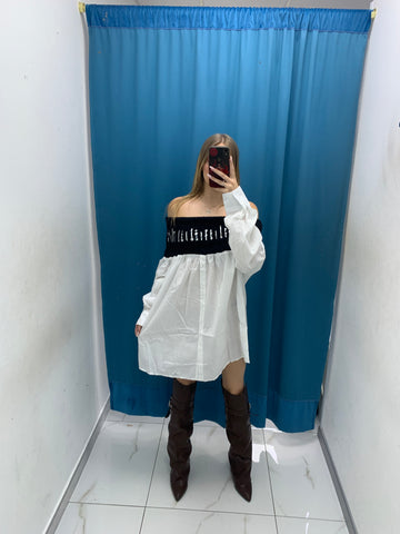 Vestito corto a spalle nude con camicia-YT30099